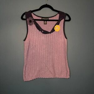 Y2K Crochet Flower Tank Women's Size Medium Norton McNaughton Purple Hippie Boho